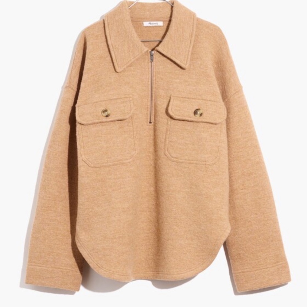 Madewell Boiled Wool Half-Zip Popover
Sweater Toffee knit $168 spring casual